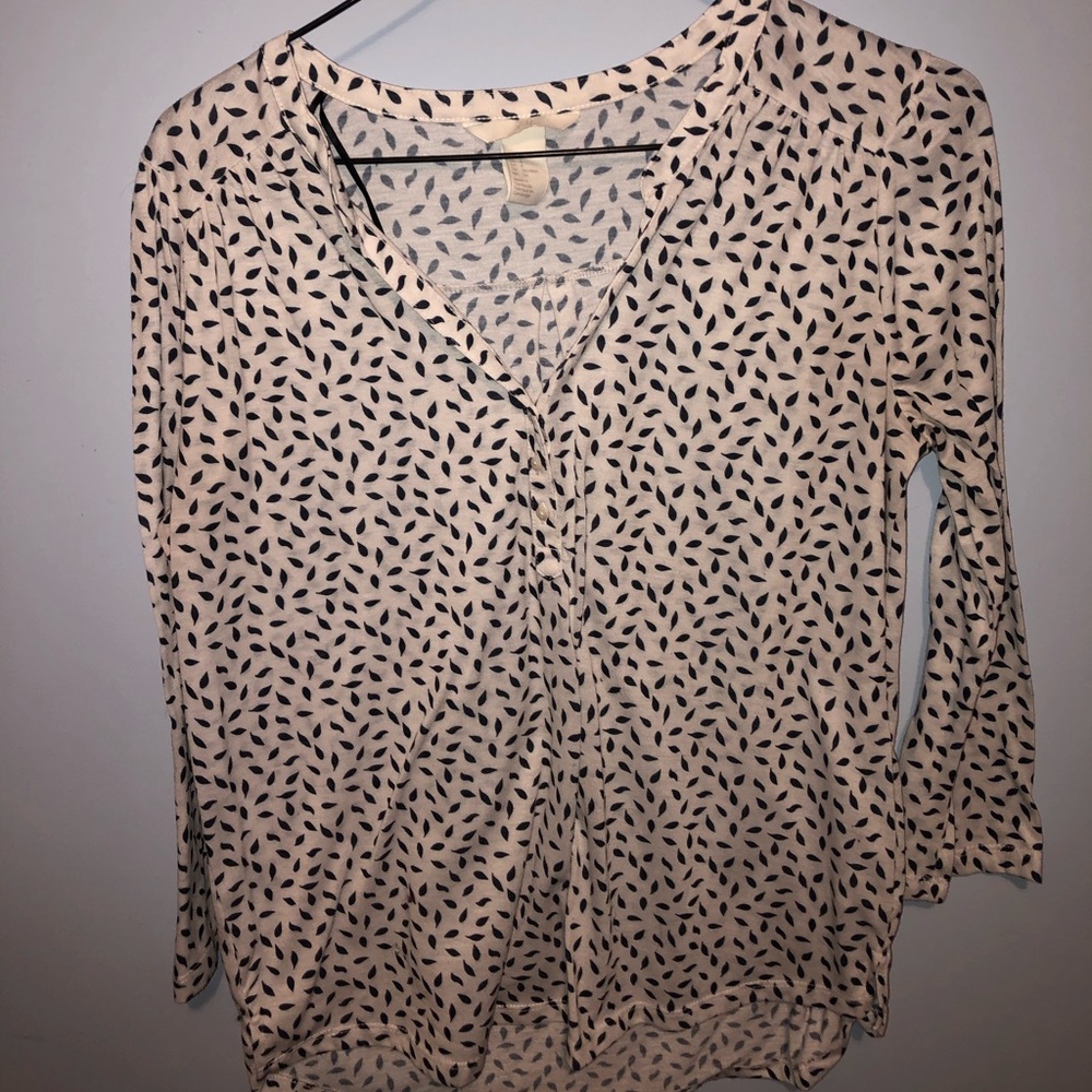 Navy Blue & White Feather Blouse